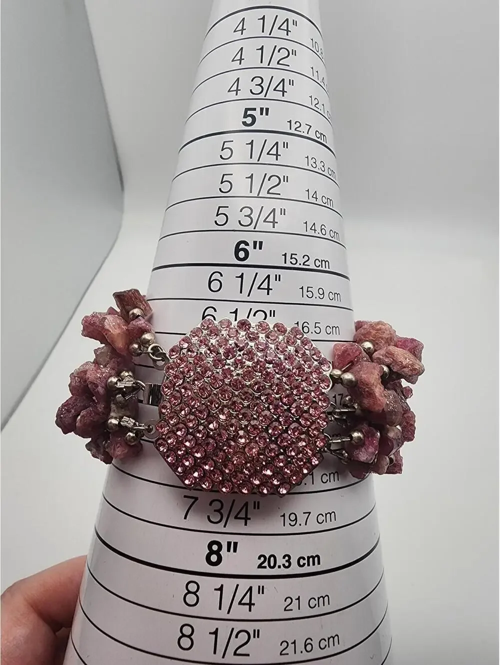 Chunky Pink Multi-Strand Rough Raw Tourmaline Bracelet with Rhinestone Clasp